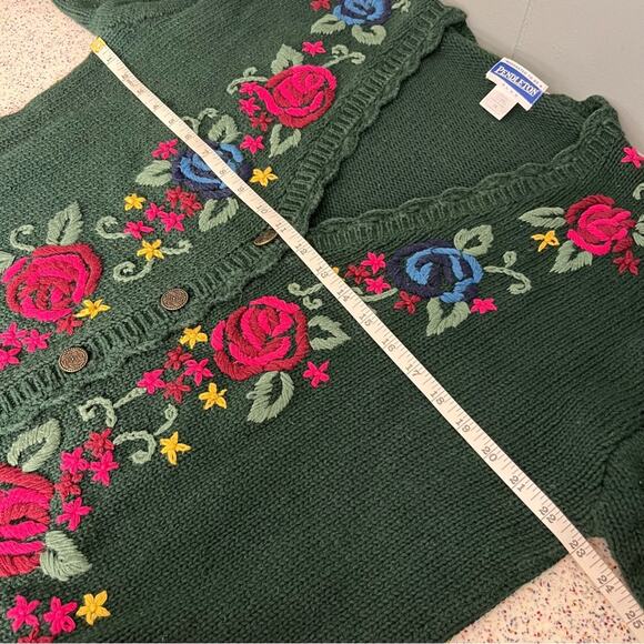 Pendleton Vintage Embroidered Floral Rose Cardigan Knit Green Sweater Women’s 1X - Picture 6 of 8